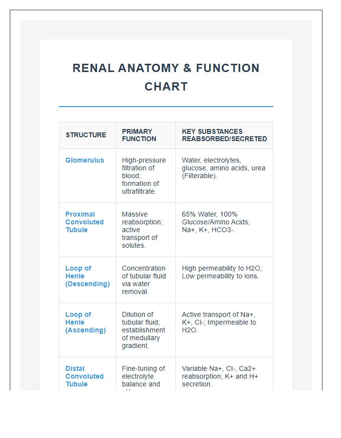 Glomerulus And Tubule Printable Chart