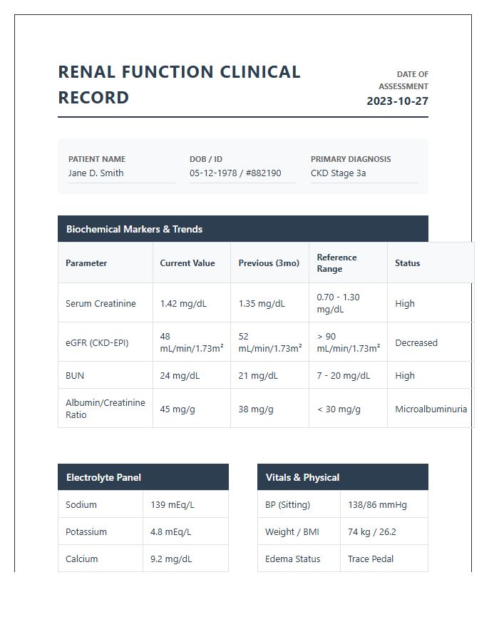 Healthcare Professional Renal Printable Chart