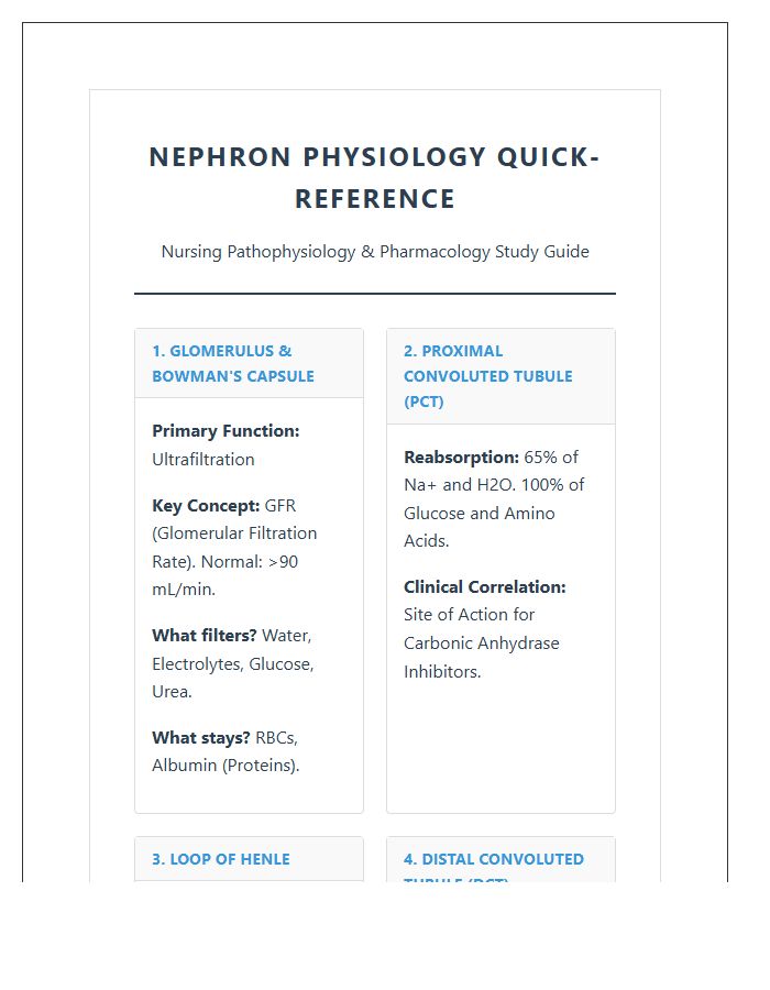 Nursing Student Nephron Printable Chart