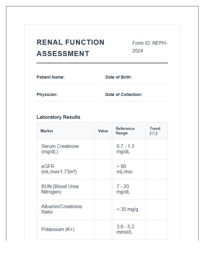 Standard Medical Kidney Printable Chart