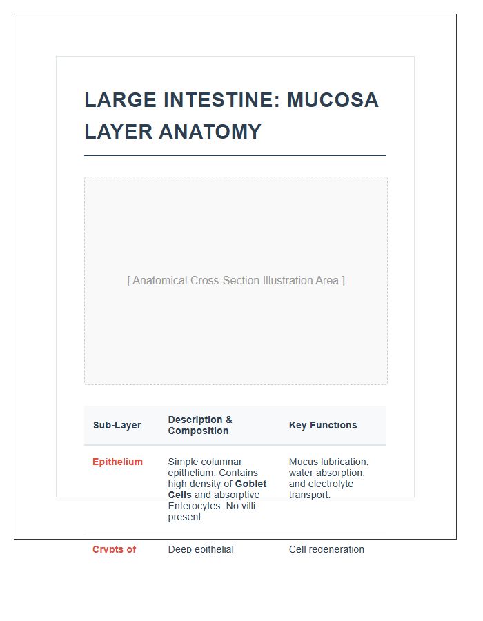 Large Intestine Mucosa Layer Anatomy Printable Chart