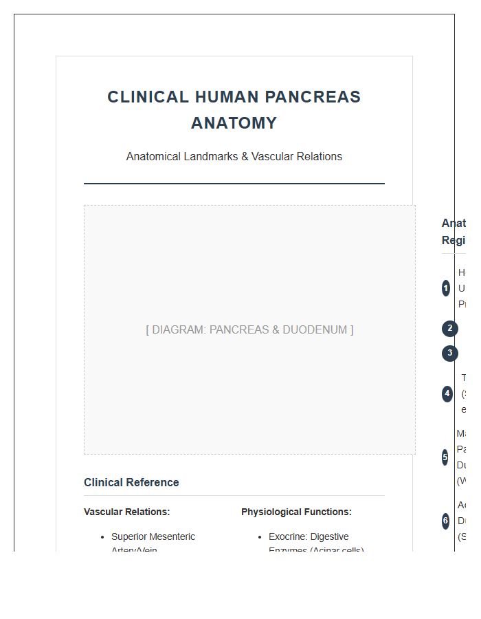 Clinical Human Pancreas Anatomy Printable Chart