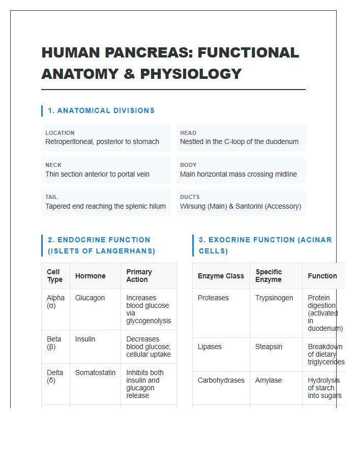 Comprehensive Human Pancreas Overview Printable Chart
