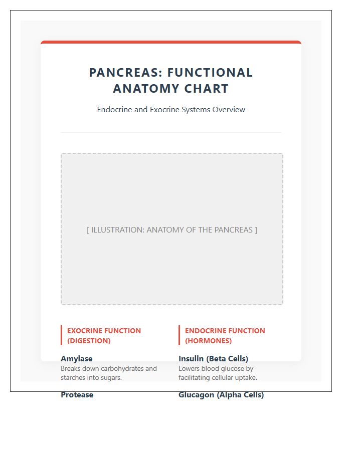 Medical Illustration Of Pancreas Functions Printable Chart
