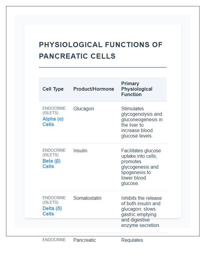 Physiological Functions Of Pancreatic Cells Printable Chart