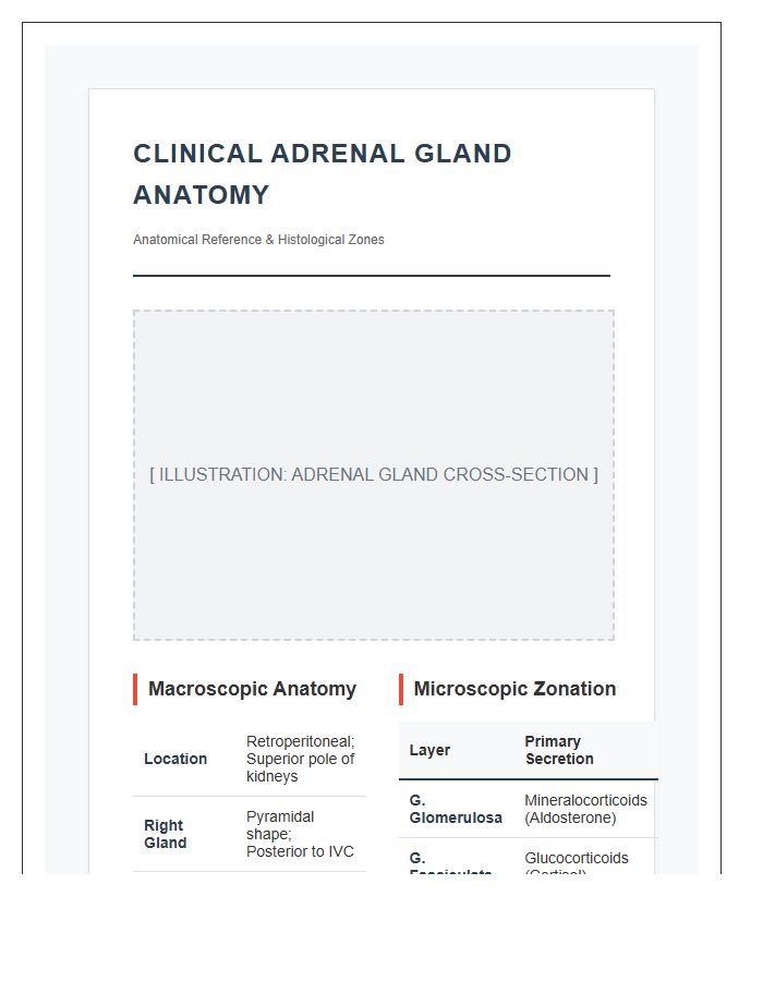 Clinical Adrenal Gland Anatomy Printable Chart