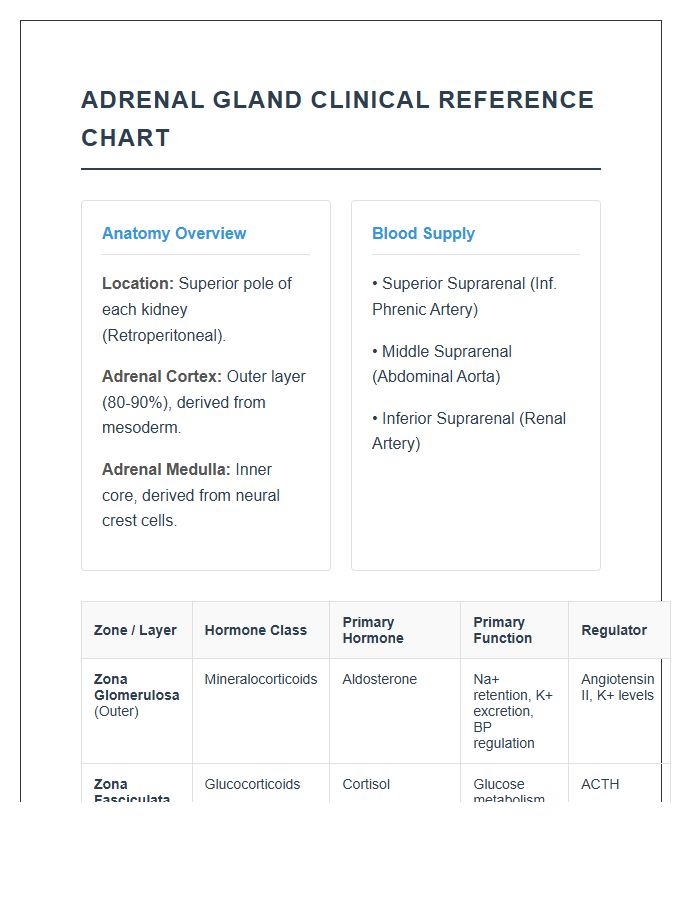 Comprehensive Adrenal Gland Study Printable Chart