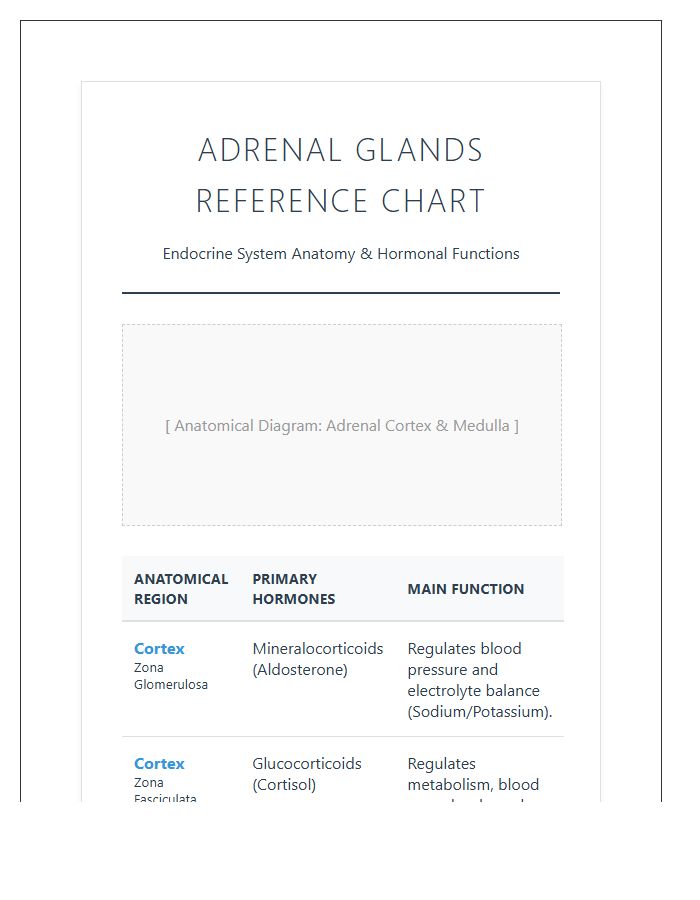 Endocrine System Adrenal Glands Printable Chart