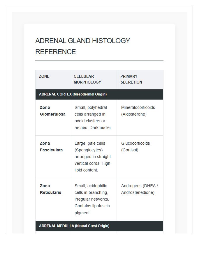 Microscopic Adrenal Gland Histology Printable Chart