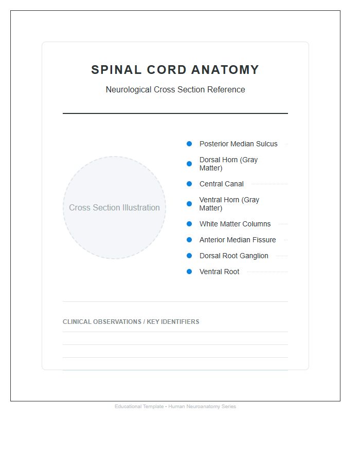 Neurological Human Spinal Cord Cross Section Printable Chart