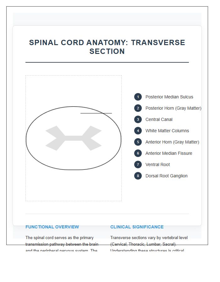 Professional Human Spinal Cord Cross Section Printable Chart