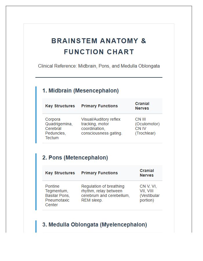Detailed Midbrain Pons And Medulla Oblongata Printable Chart