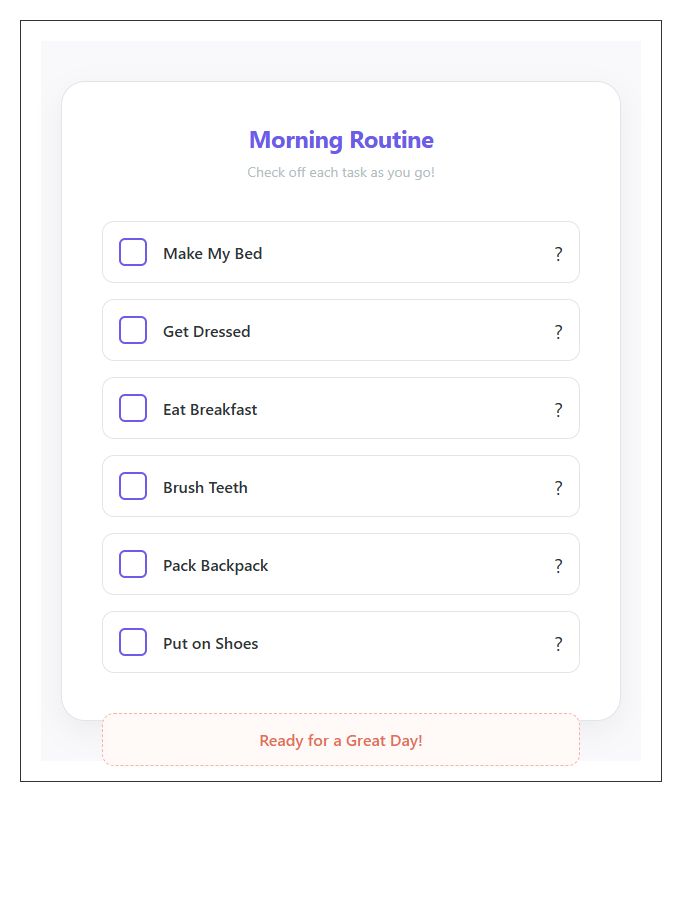 Childrens Morning Routine Printable Chart