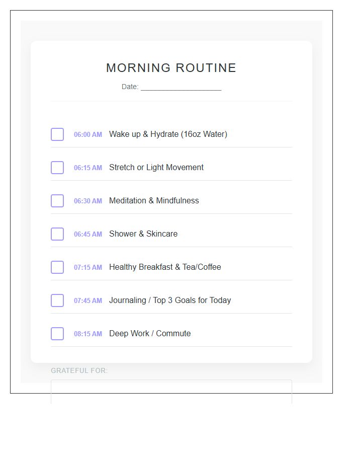 Daily Morning Routine Printable Chart For Adults