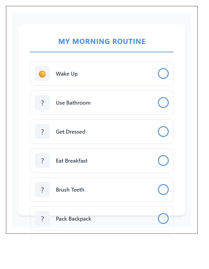 Morning Routine Printable Chart For Autism Support