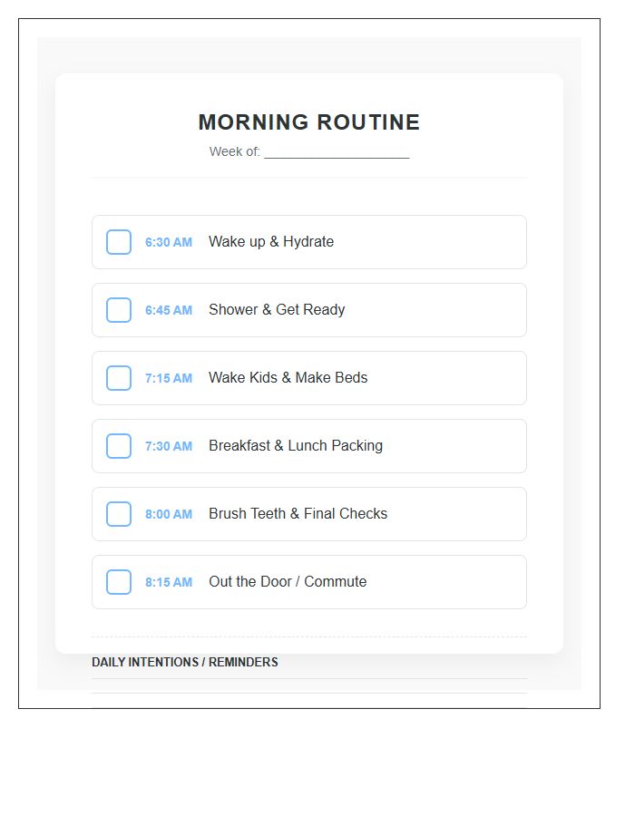 Morning Routine Printable Chart For Busy Parents