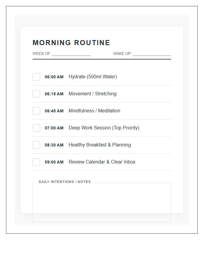 Morning Routine Printable Chart For Productivity