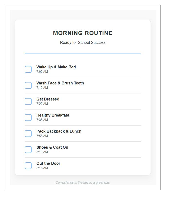 Morning Routine Printable Chart For School Success