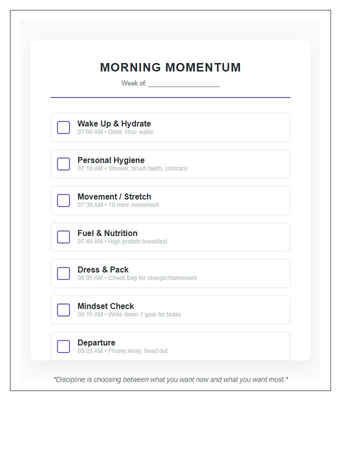 Morning Routine Printable Chart For Teenagers