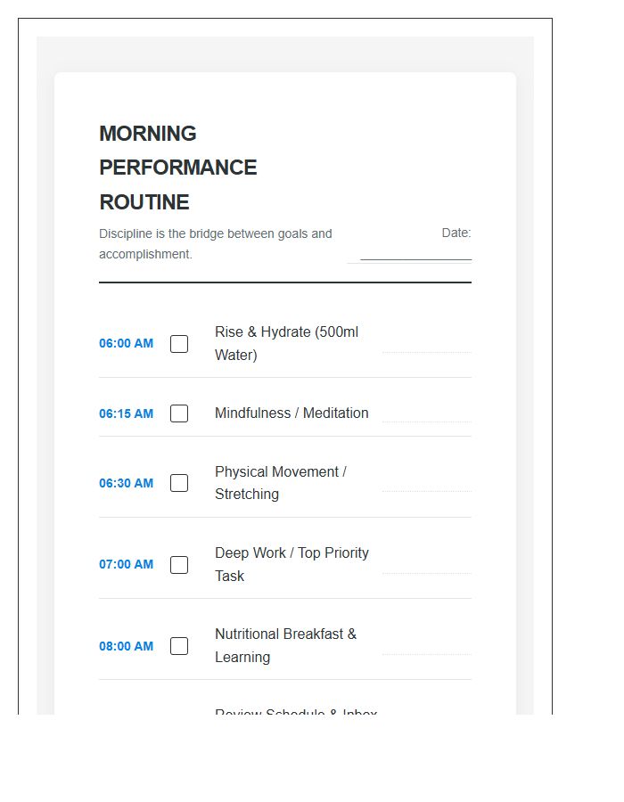 Professional Morning Routine Printable Chart