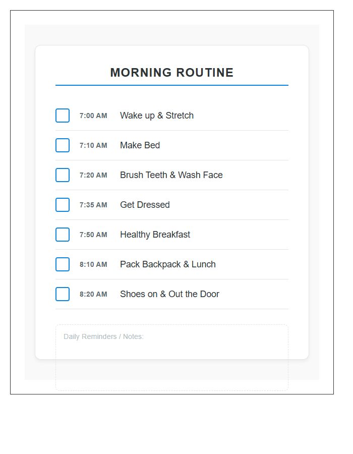 Student Morning Routine Printable Chart