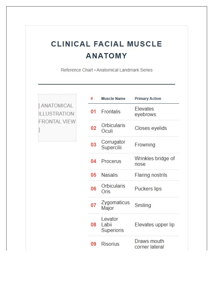 Clinical Human Facial Muscle Anatomy Printable Chart