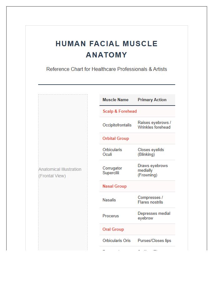 Detailed Human Facial Muscle Anatomy Printable Chart
