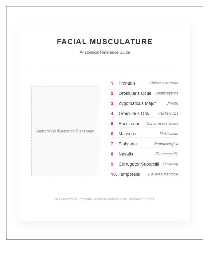 Labeled Facial Musculature Anatomy Printable Chart