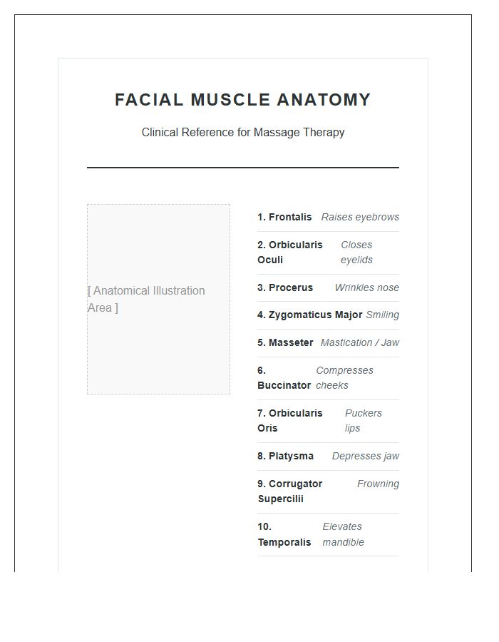 Massage Therapy Facial Muscle Anatomy Printable Chart