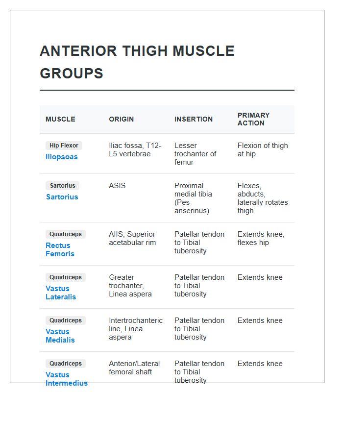 Anterior Thigh Muscle Groups Printable Chart