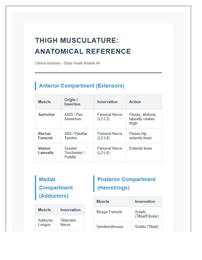 Medical Student Thigh Muscle Printable Chart