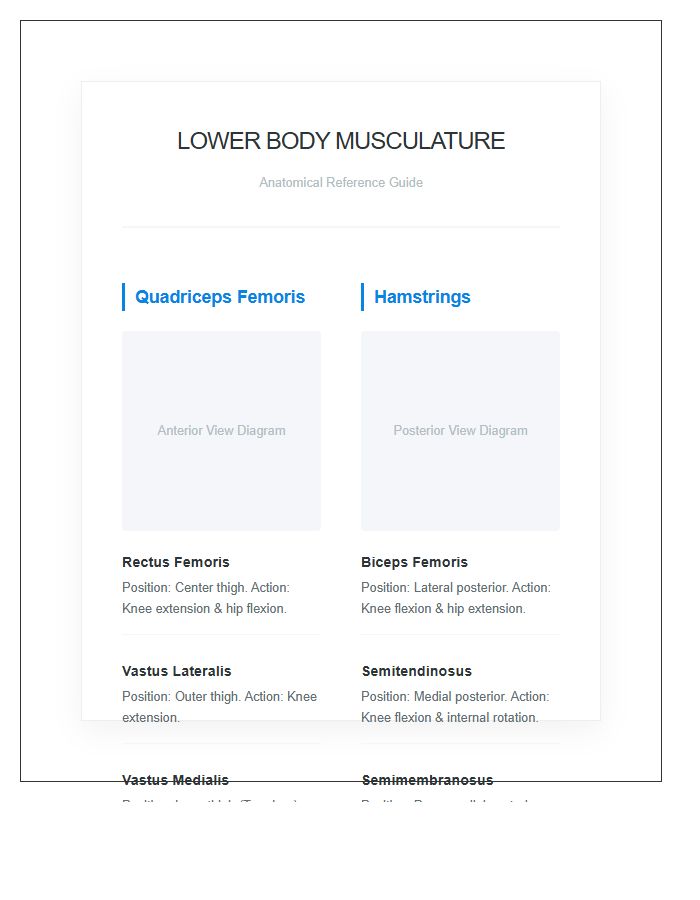 Quadriceps And Hamstrings Anatomy Printable Chart