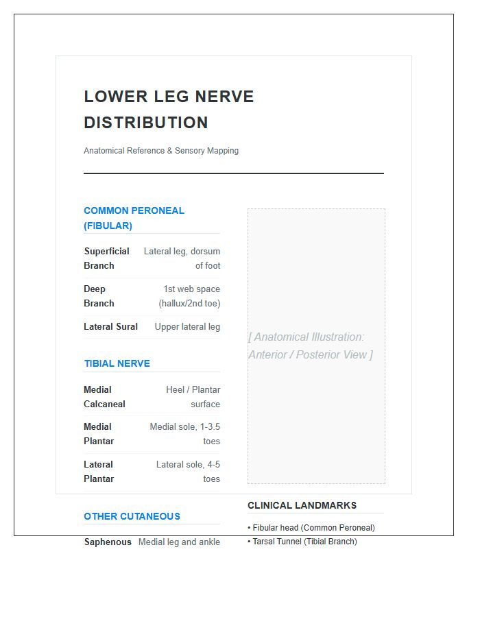 Lower Leg Nerve Distribution Anatomy Printable Chart