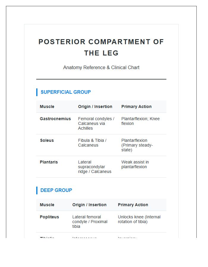 Posterior Compartment Leg Muscle Anatomy Printable Chart