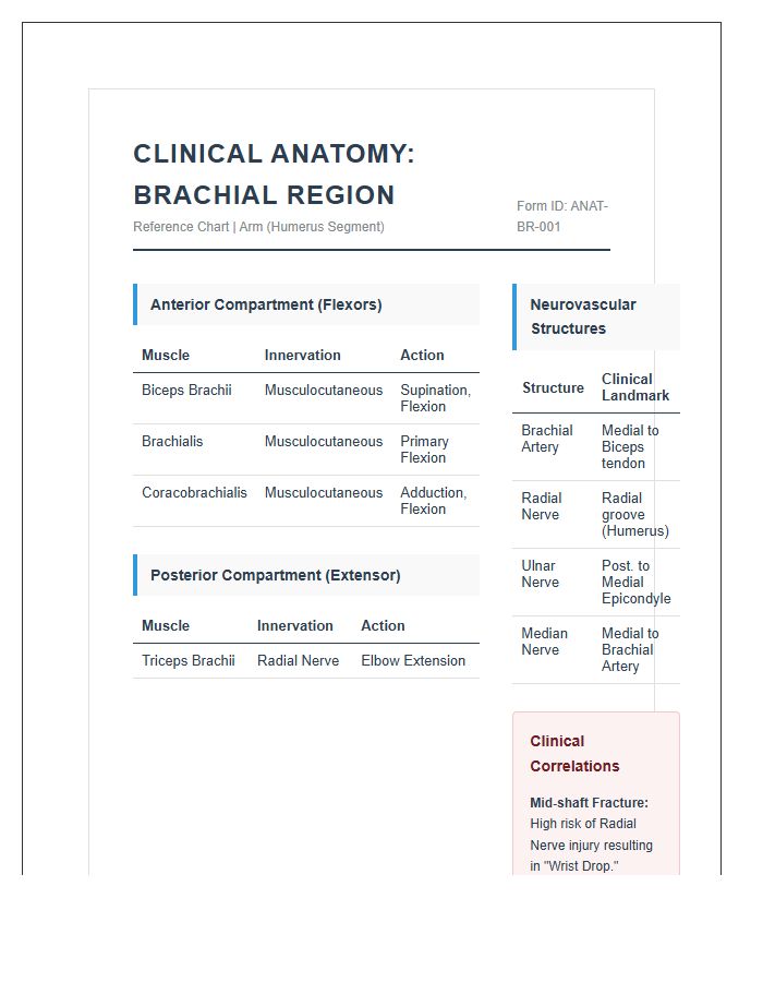 Clinical Anatomy Brachial Region Printable Chart