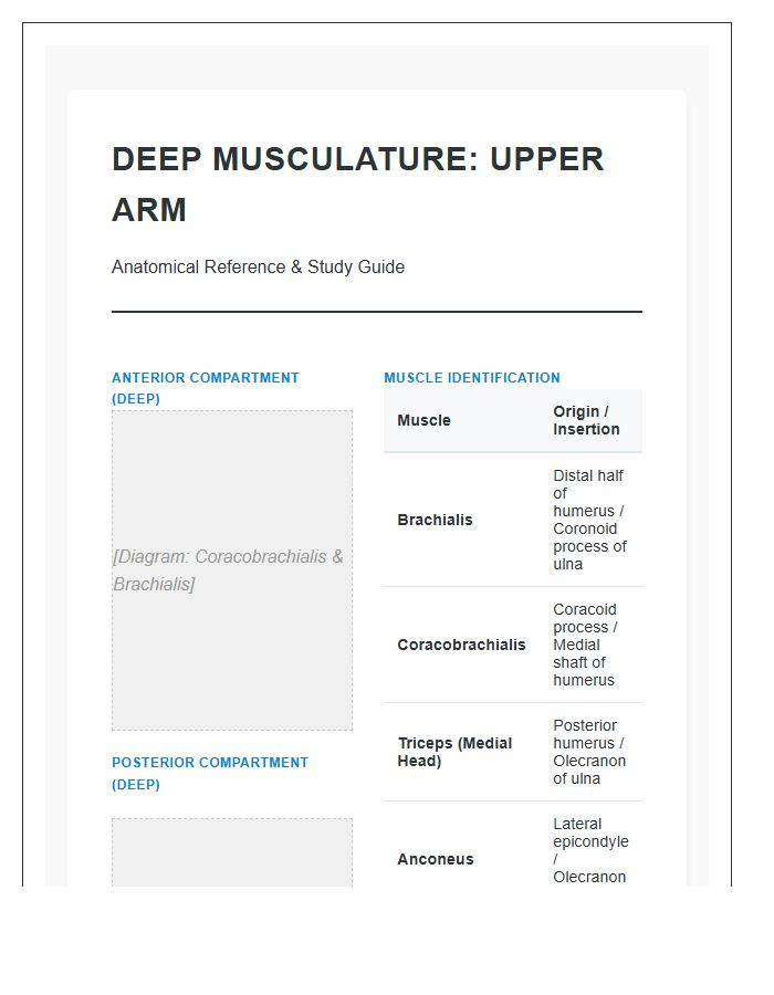 Deep Musculature Of The Upper Arm Printable Chart