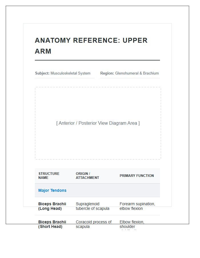 Ligaments And Tendons Of The Upper Arm Printable Chart