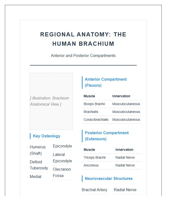 Regional Anatomy Of The Human Brachium Printable Chart