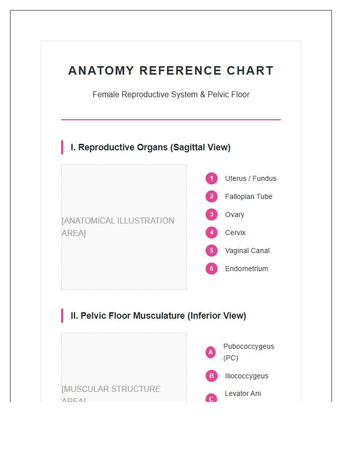 Female Reproductive Organs And Pelvic Floor Anatomy Printable Chart