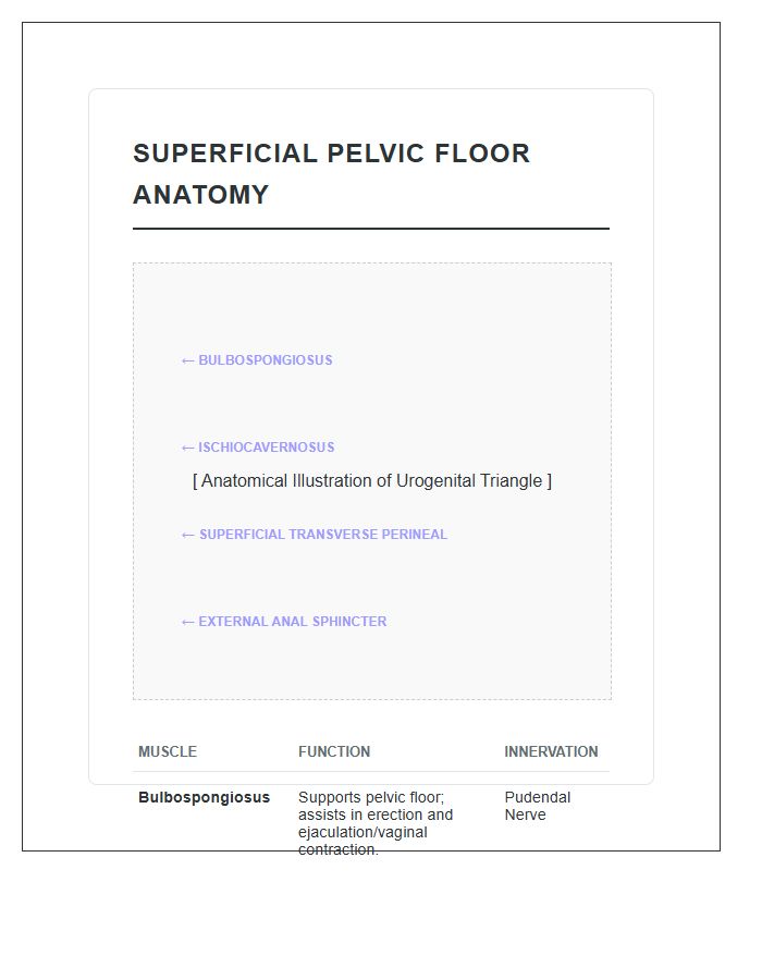Superficial Pelvic Floor Muscle Anatomy Printable Chart