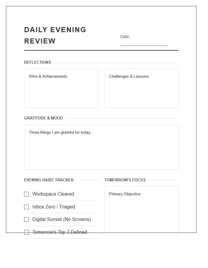 Daily Evening Review Printable Chart