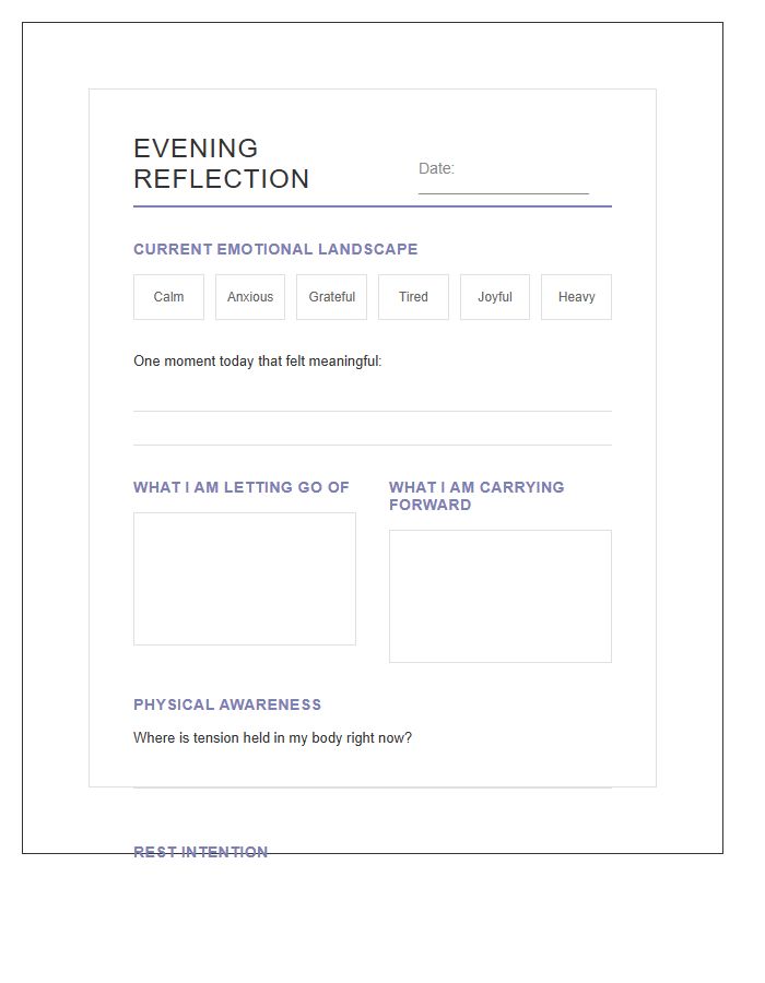 Emotional Awareness Evening Reflection Printable Chart