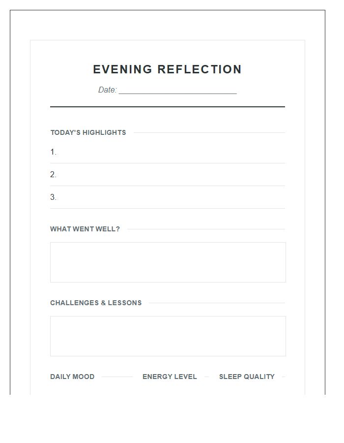 Evening Reflection Printable Chart