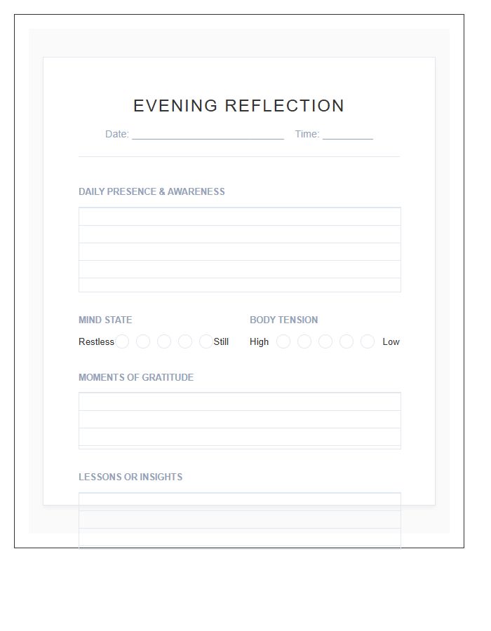 Meditation Evening Reflection Printable Chart