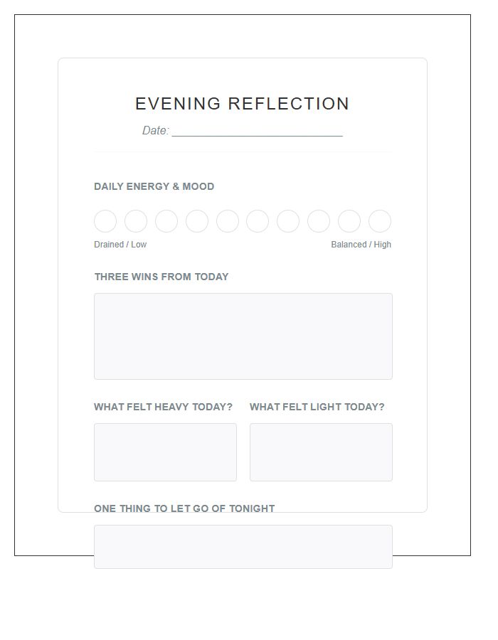 Mental Health Evening Reflection Printable Chart