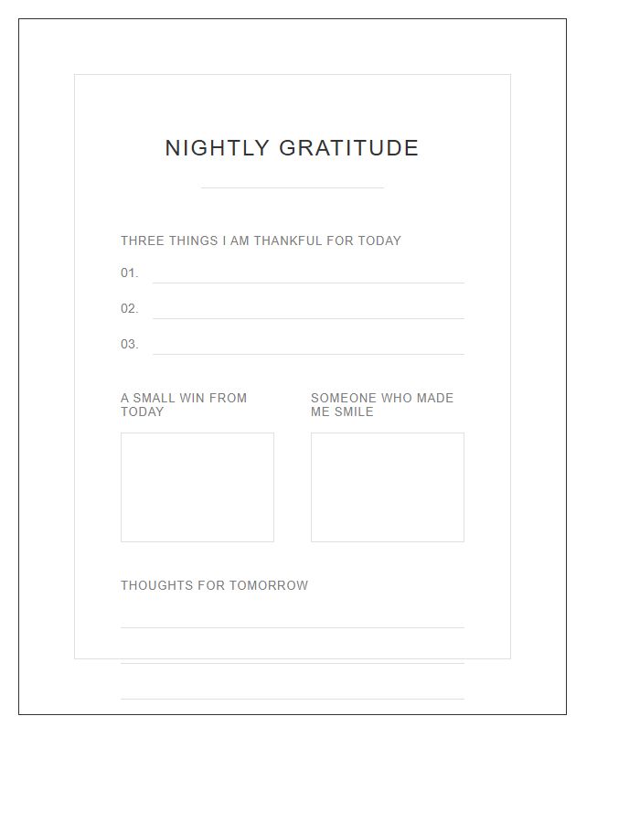 Nightly Gratitude Reflection Printable Chart
