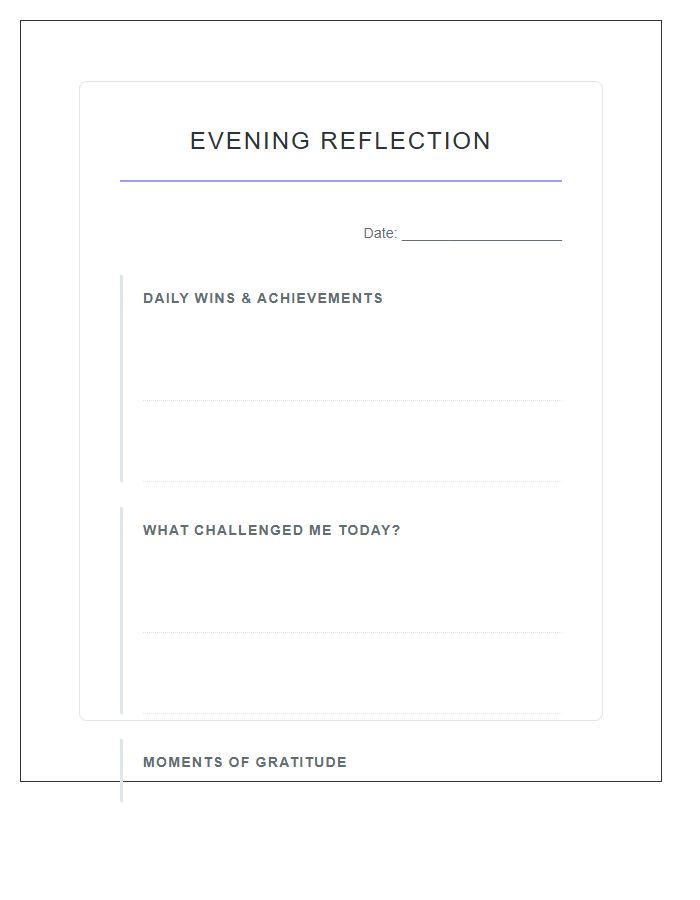 Personal Growth Evening Reflection Printable Chart
