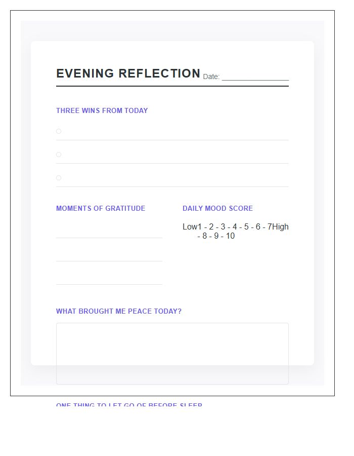Positive Evening Reflection Printable Chart