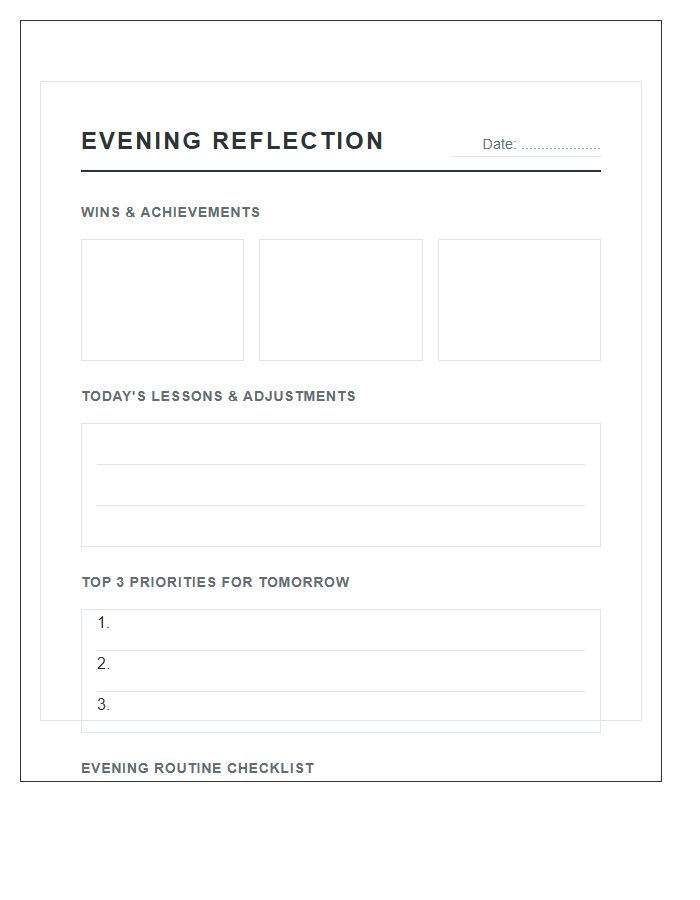 Productivity Evening Reflection Printable Chart