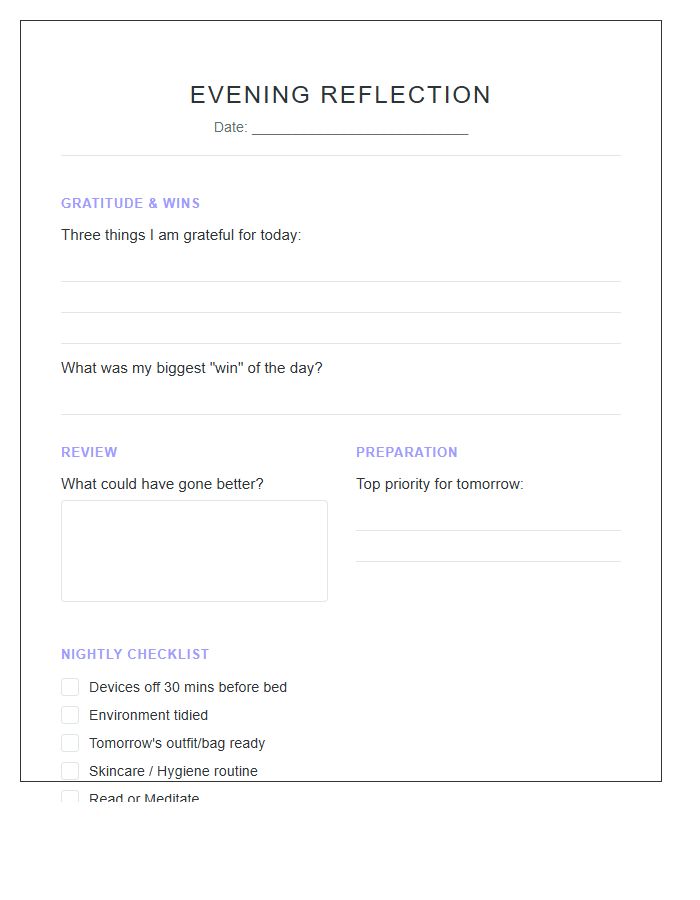 Routine Evening Reflection Printable Chart